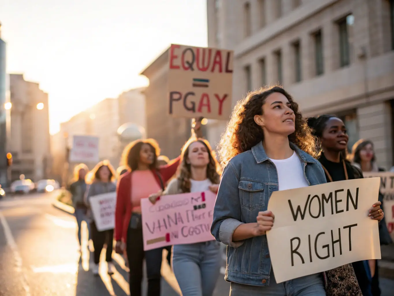 A photo of UFCS volunteers advocating for women's rights, highlighting their commitment to social justice and representing the Promoting Equality and Social Justice program.