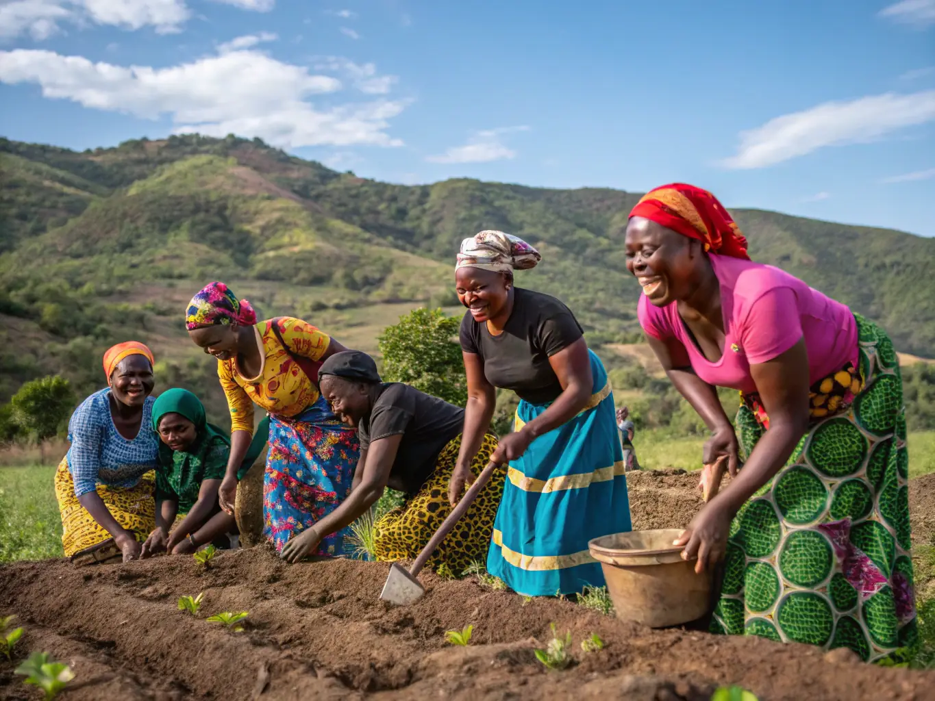 A photograph showcasing women collaborating on a social project, symbolizing UFCS's focus on promoting solidarity and community involvement.
